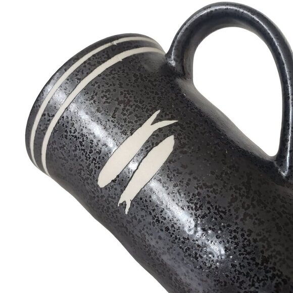 Stoneware Black Matte Glazed Tea Coffee Mugs Set of 4 Primitive Fish Design - Picture 8 of 11